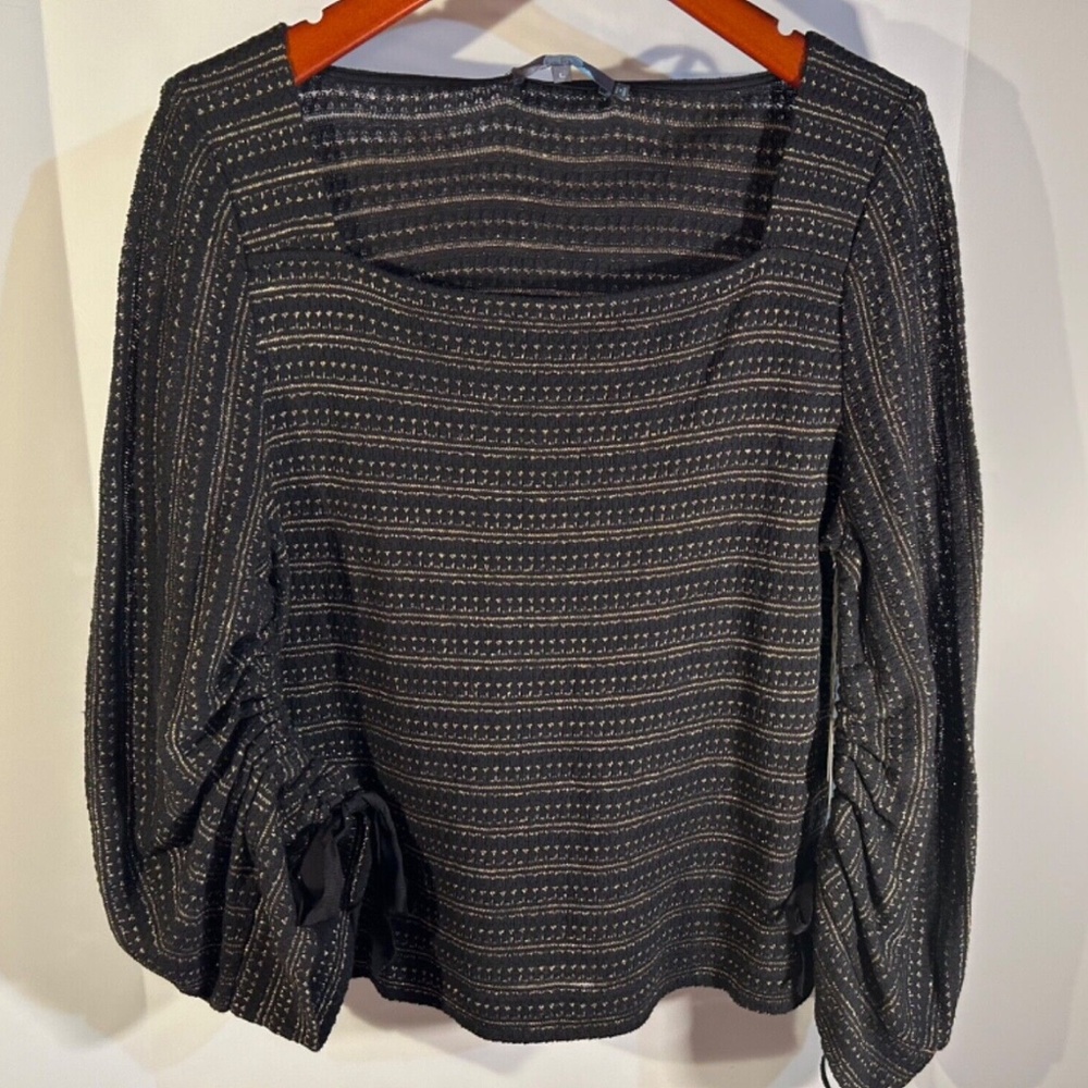 Eva Franco x Anthropologie Square Neck Ruched Sleeve Striped Sweater Size L